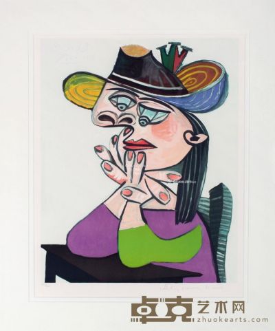 毕加索 思考的妇人 版画 57.3×45.5cm