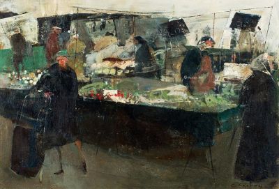 Jean Claude Chesnay 1978年作 巴黎水果市场 油画