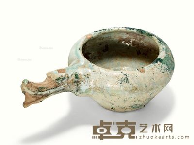 汉代 绿釉龙柄匜 通长20.4cm