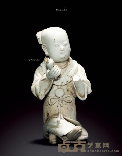 宋代 湖田素胎娃娃塑像 高11.5cm
