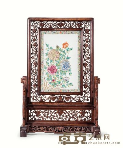 民国时期 粉彩花卉纹插屏 高62cm
