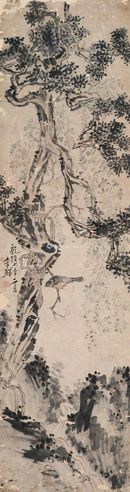 李鱓 栢雀图