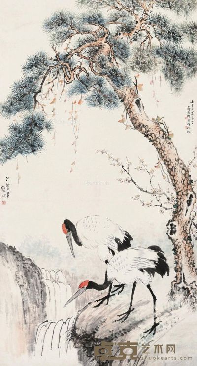 胡汀鹭 顾蘅泉 松鹤延年 174.5×94cm