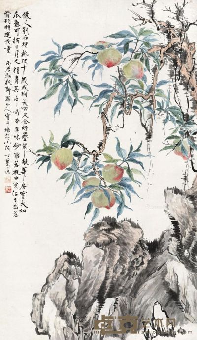 丁宝书 寿桃 158.5×92cm