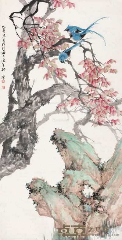 柳滨 红叶小鸟 129×66cm