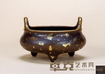 清初 洒金冲天耳炉 口径18.2cm