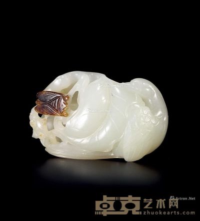 清中期 白玉巧雕螳螂捕蝉坠 长5.5cm