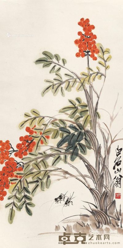 齐白石 花卉草虫 78.5×34cm