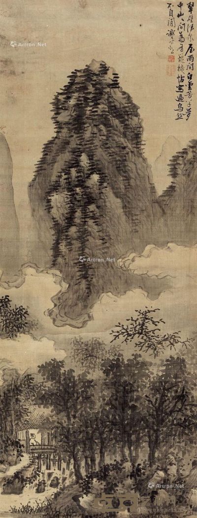 谢时臣 翠壁清泉图 121.4×46.5cm