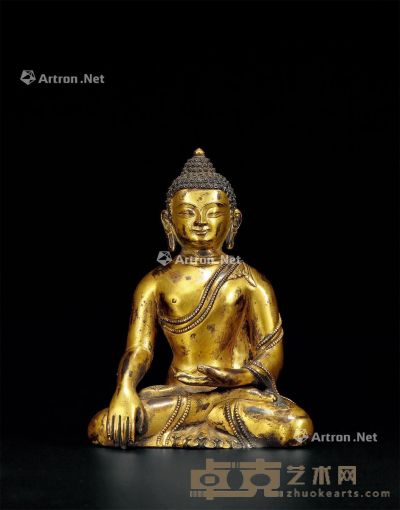 明 铜鎏金释迦牟尼佛坐像 高14cm