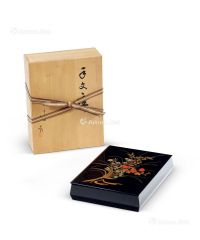 日本昭和时期 平安象彦黑漆彩绘文具盒