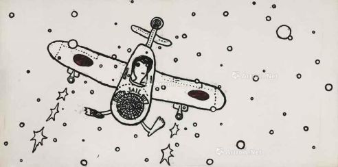 奈良美智 1994年作 JAILHOUSE KAMIKAZE 压克力 画布 裱于木板