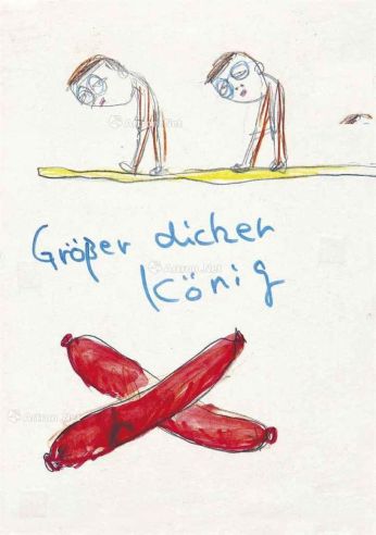 奈良美智 1989-1993年作 无题 原子笔 颜色铅笔 水彩 纸本