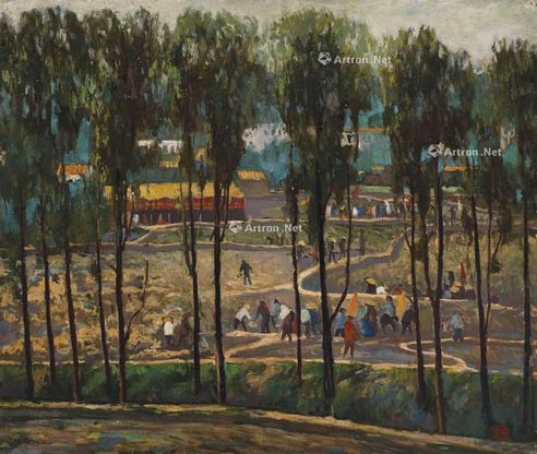 余本 约1958年作 植树 油彩 画布