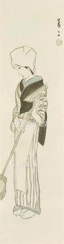 竹久梦二 1920年代中期作 想出乃人 彩墨 绢布