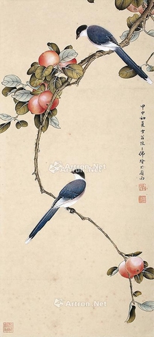 陈之佛石榴小鸟