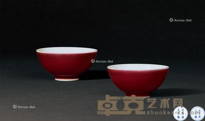 清雍正 霁红釉杯 (一对) 直径7.3cm×2