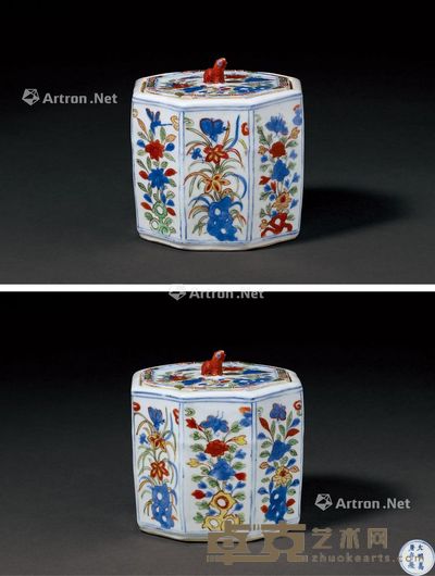 明万历 五彩花卉草虫图八角蟋蟀罐 14.4×14.2cm