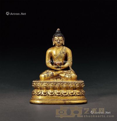 清初（17世纪） 铜鎏金释迦牟尼佛坐像 高8.4cm