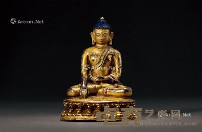 元末明初（14世纪） 铜鎏金释迦牟尼佛坐像 高12.2cm
