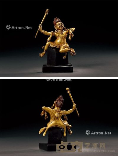 清早期 铜鎏金忿怒相护法神 高10.9cm(不含座)