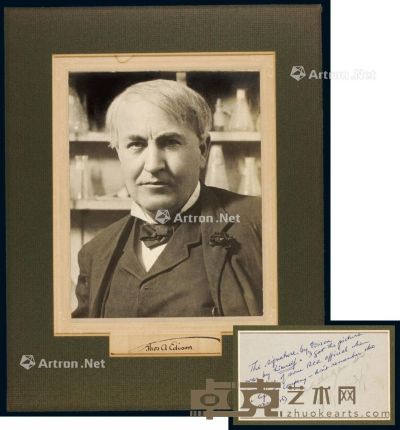 P 美国发明家托马斯·阿尔瓦·爱迪生（Thomas Alva Edison）亲笔签名卡片一件 9.6×1.9cm