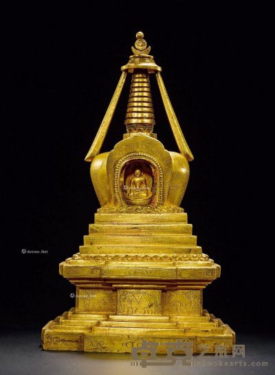 18世纪 菩提塔 铜鎏金 高25cm