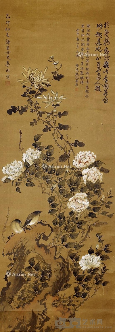 李因     花鸟 117×40cm