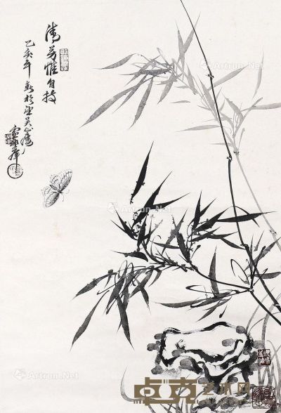 卢坤峰 竹蝶图 65×44cm