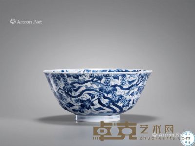 清康熙 青花松鼠葡萄纹大碗 直径21cm