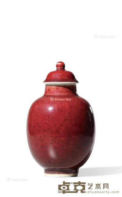清十八世纪 郎窑红釉宝珠钮盖罐 高21cm
