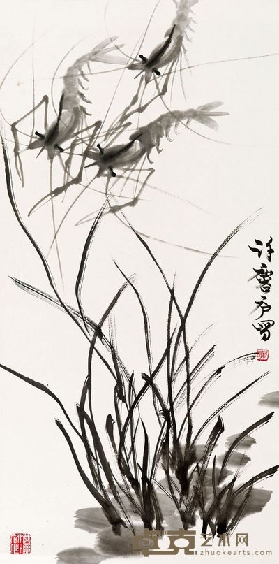 许麟庐 虾 69×34cm