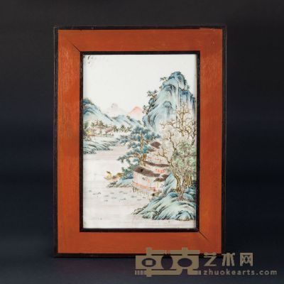 民国 粉彩山水人物纹瓷板 （一件） 12×19cm