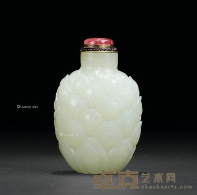 清 和田白玉雕莲花形鼻烟壶 6.5×4.3×3.2cm