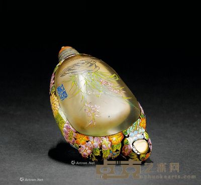 乾隆款 水晶脚形画珐琅兰竹鼻烟壶 6.9×3.8×2.3cm