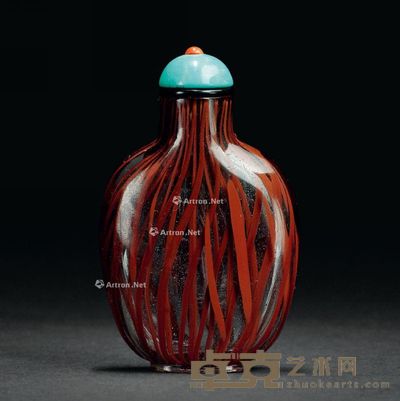 清 制料搅料红丝带纹鼻烟壶 7.4×4.5×1.9cm