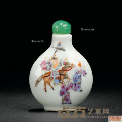 道光年制款 瓷胎彩绘钟馗嫁妹鼻烟壶 6.8×4.7×2.5cm