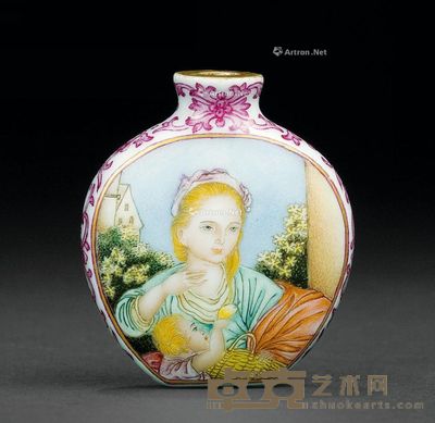 民国 珐琅彩双面母子人物鼻烟壶 5.6×4.8cm