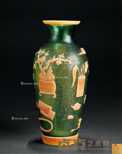 洒金仿珊瑚料器瓶 25×11cm