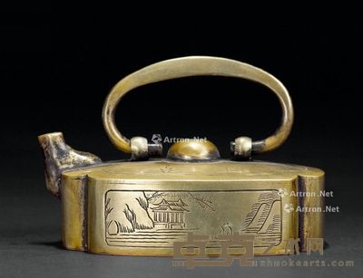 文蔚阁制壶形刻上善若水图提梁水注 8.33×5.7×2.4cm