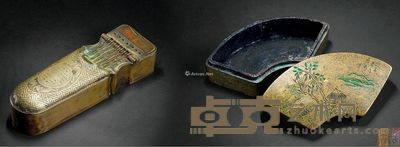 荣宝铭琴形墨盒 扇形刻花彩色墨盒 17.4×5.5×3.5cm;11×5.5cm