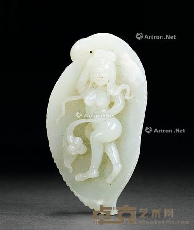 和田籽料 叶形仕女挂件 7.88×4.3cm