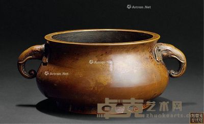 明 大明宣德年制款 铜双象耳香炉 20×8.5cm