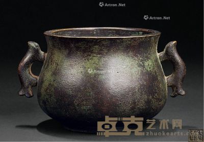 清早期 大明宣德年制款 铜双鱼耳香炉 15×9.5cm