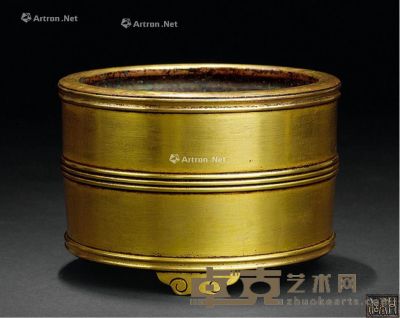 清 琴书侣款 铜鎏金竹节筒形香炉 12×8cm