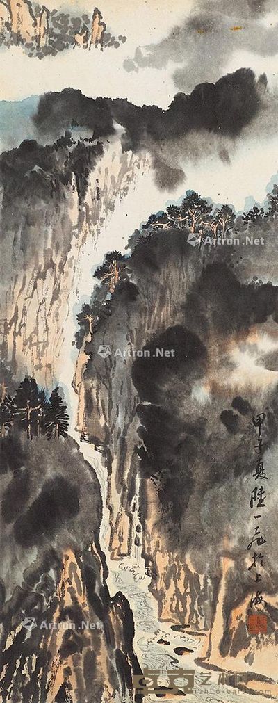 山水 立轴 设色纸本 66×25cm