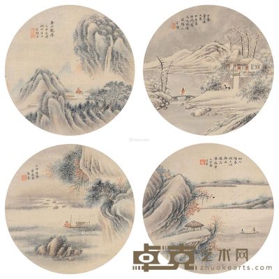 黄达甫 山水(春夏秋冬) 直径24cm×4