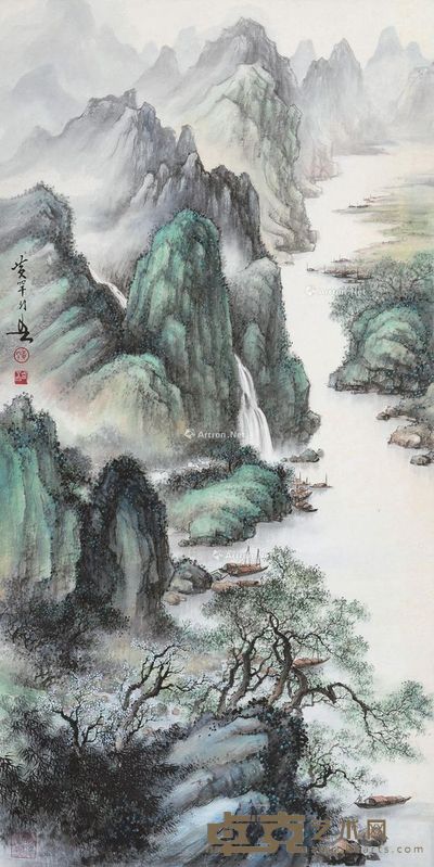 黄幻吾 青绿山水 122×60cm
