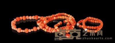 清 红珊瑚珠串 （一组三件） --