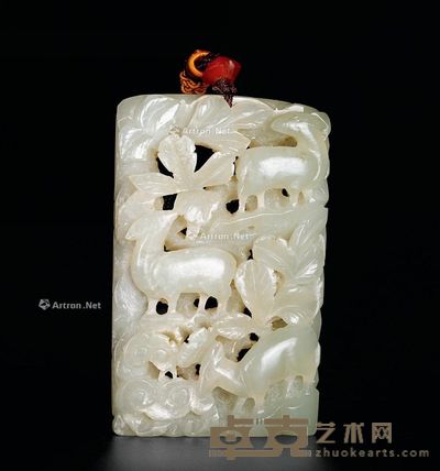 明 白玉秋山图镂空牌 长7cm；宽4.2cm